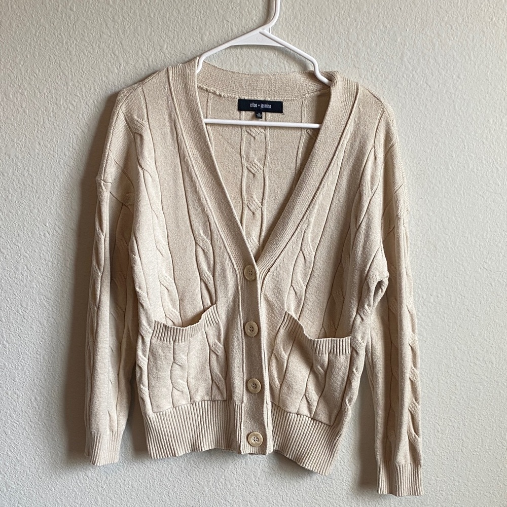 Chloe+Jasmine Cozy Beige Cable Knit Cardigan